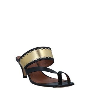 Sandro Black and Gold Sandals with Square Toe Design